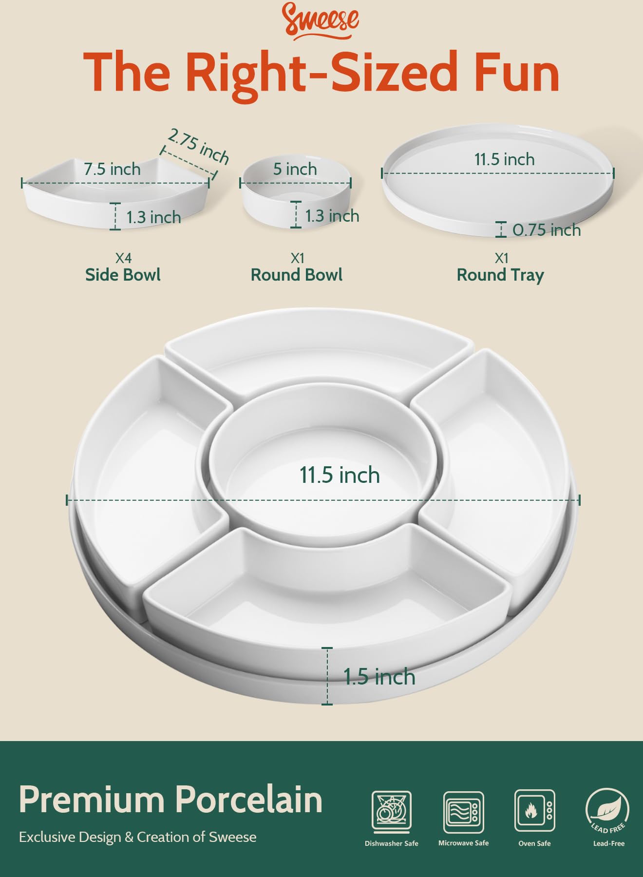 Sweese divided serving dishes vegetables snacks white keeps veggie platters organized