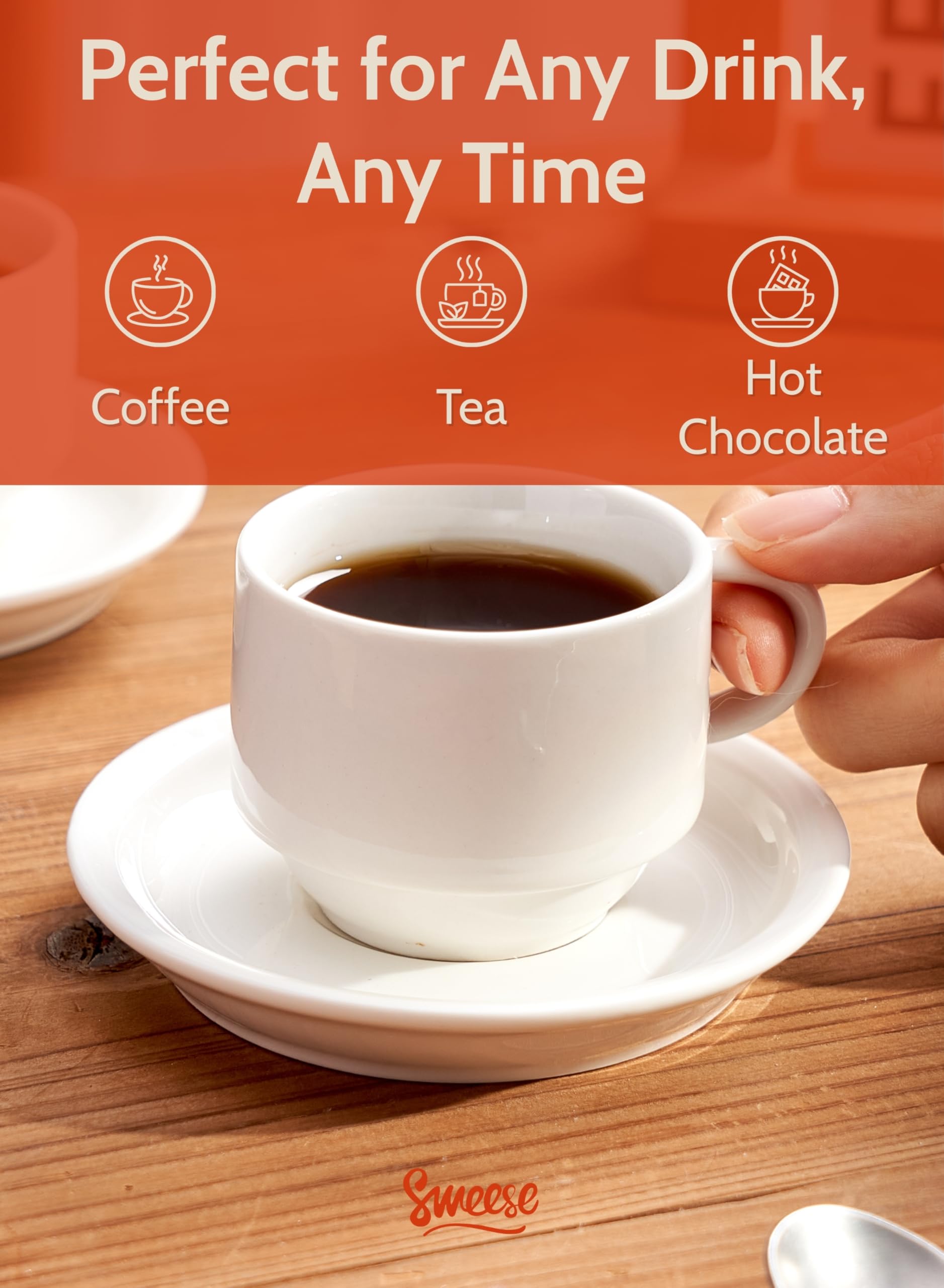 Sweese porcelain espresso cups withstand daily use and washing in dishwasher and microwave
