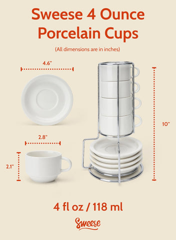 Sweese espresso cups stacked neatly with metal stand in space-saving compact kitchen