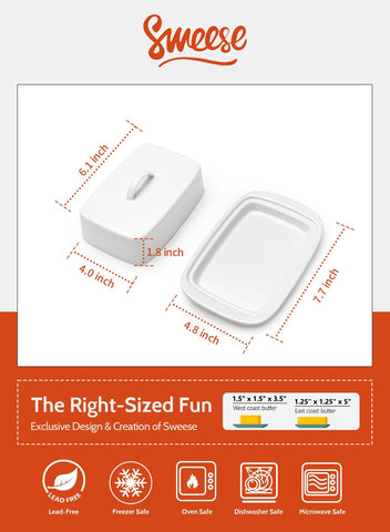 Sweese large butter dish shows two sticks inside for easy portioning