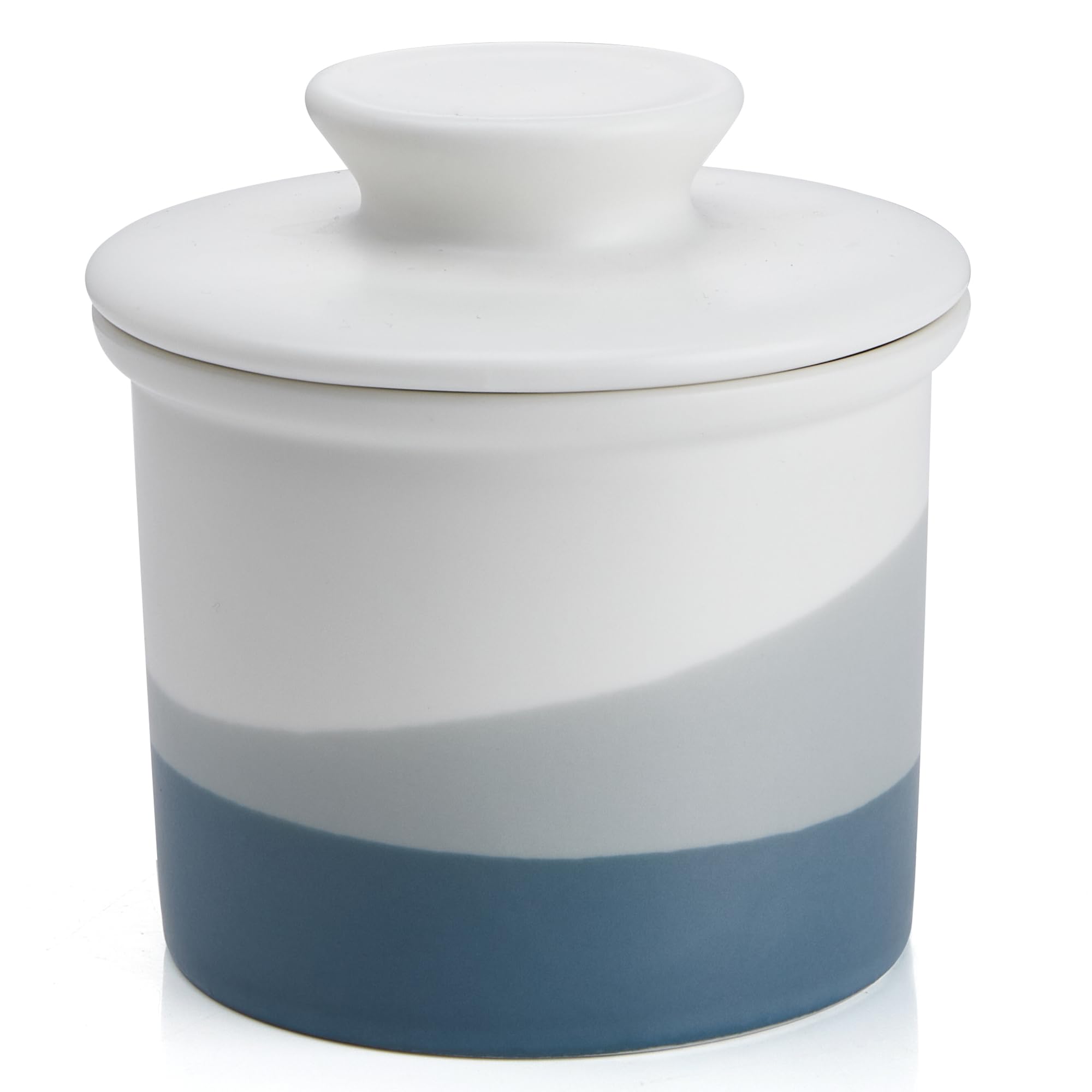 Sweese light blue french butter crock with lid for easy spreadable butter at room temperature.
