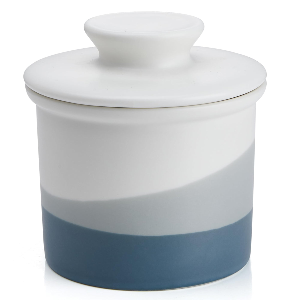 Sweese light blue french butter crock with lid for easy spreadable butter at room temperature.