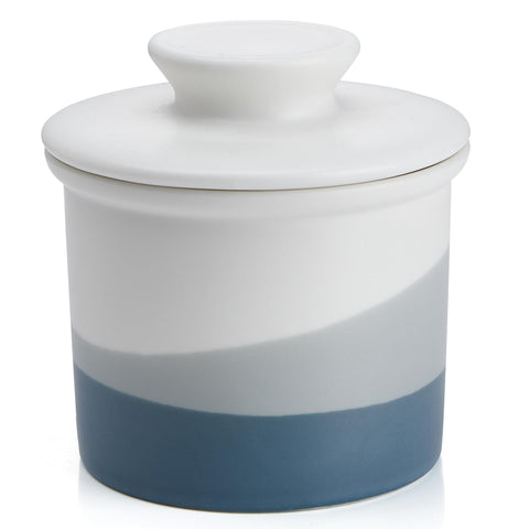 Sweese light blue french butter crock with lid for easy spreadable butter at room temperature.