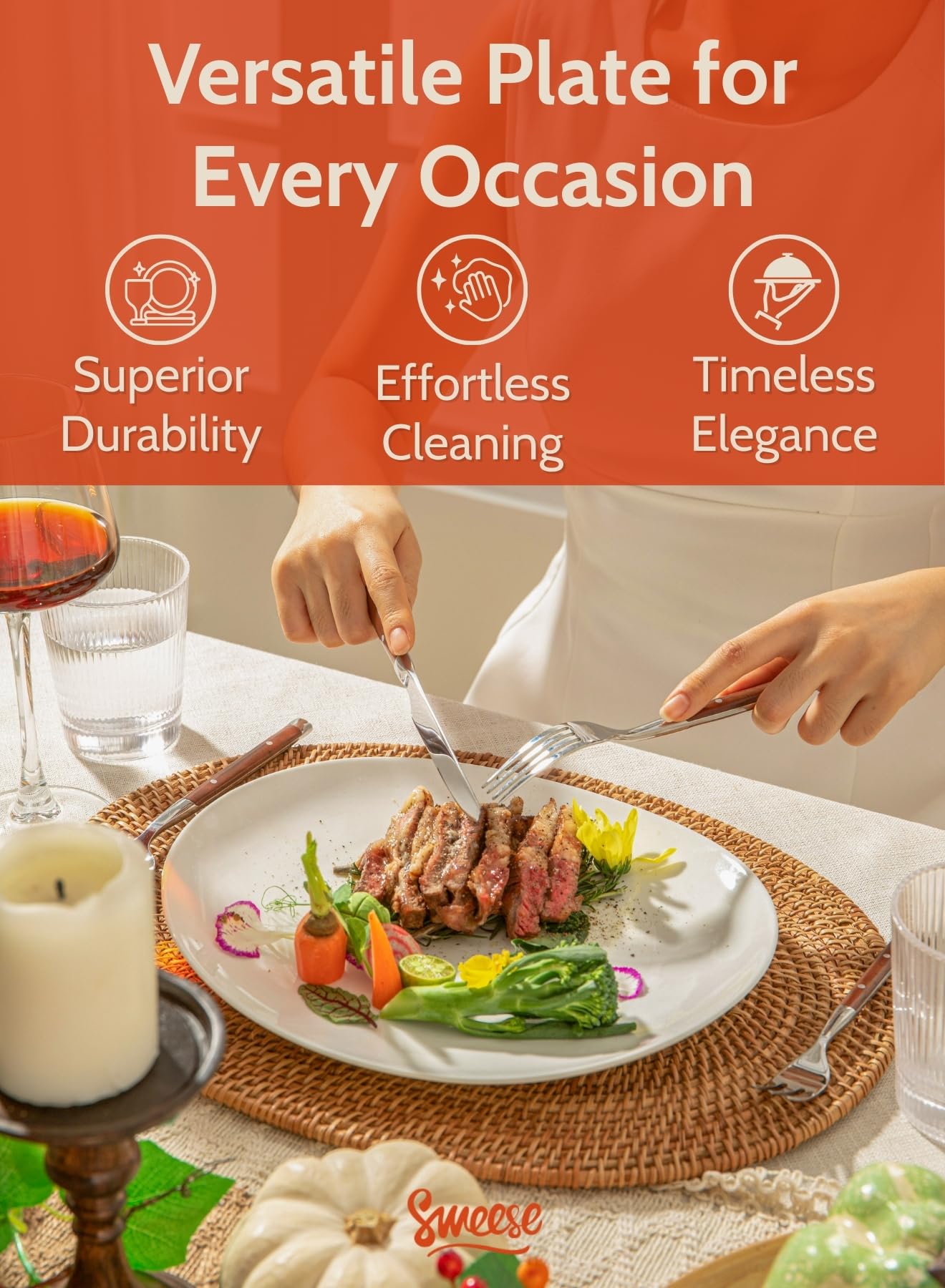 Sweese porcelain dinner plate in microwave-safe scene for reheating