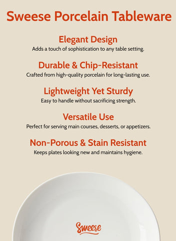 Sweese white 11-inch dinner plate on an elegant table setting