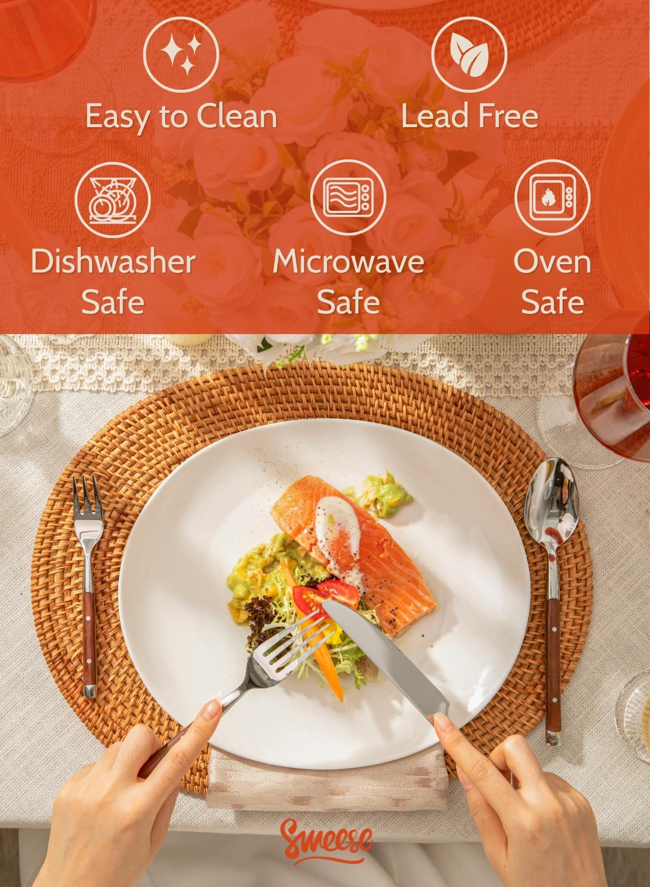 Sweese porcelain dinner plates in dishwasher scene for easy cleanup