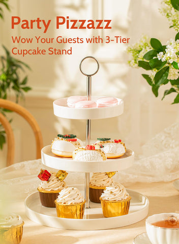 Sweese 3-tier cupcake display featuring cupcakes for party-ready sweets.