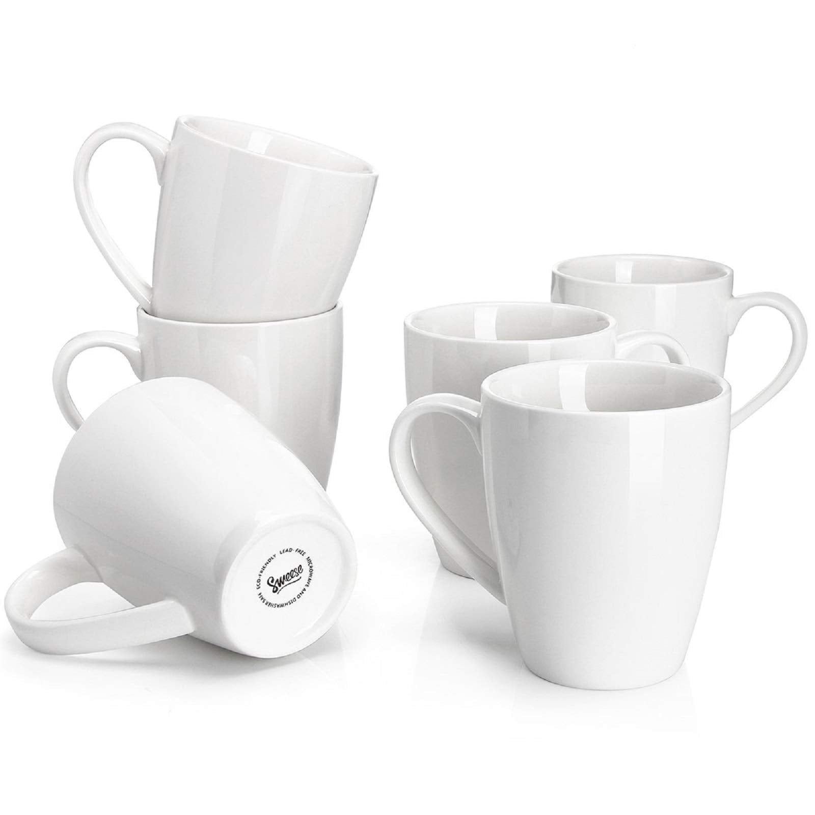 Sweese porcelain 16oz coffee mugs set of six with ergonomic handles for daily comfort.
