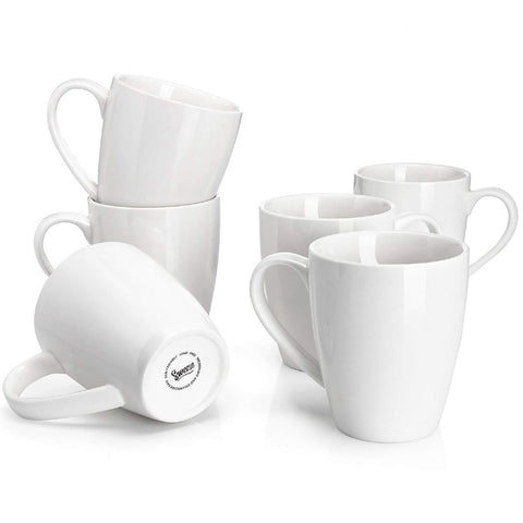 Sweese porcelain 16oz coffee mugs set of six with ergonomic handles for daily comfort.