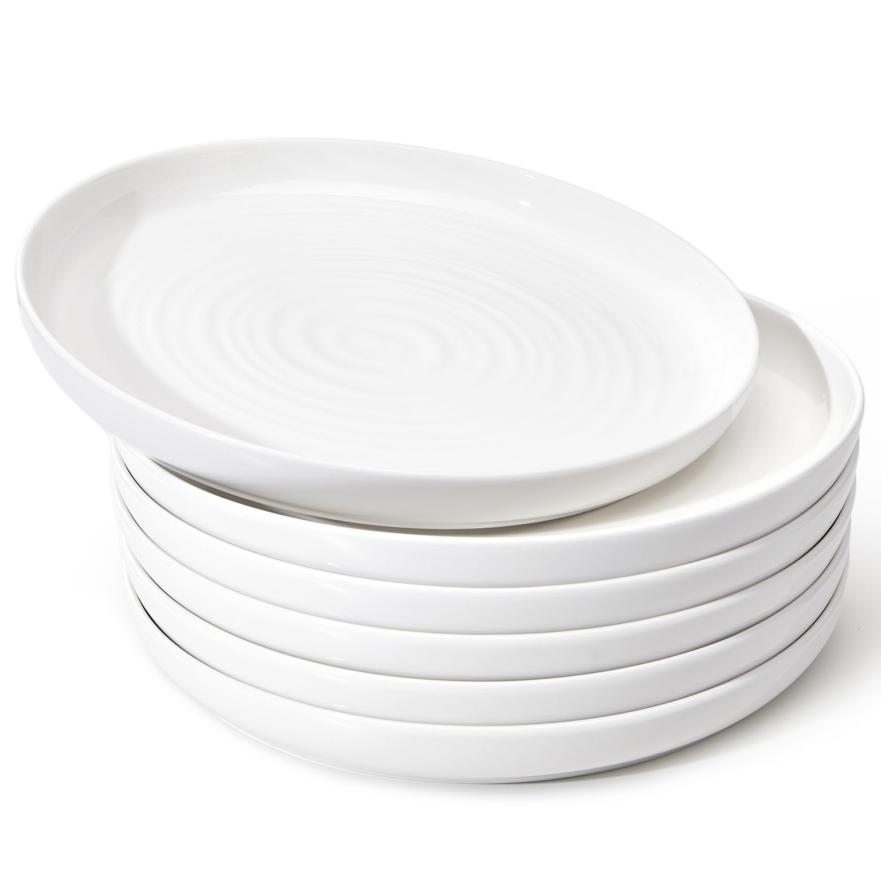 Sweese porcelain dinner plates with ripple design add artisanal charm to meals.