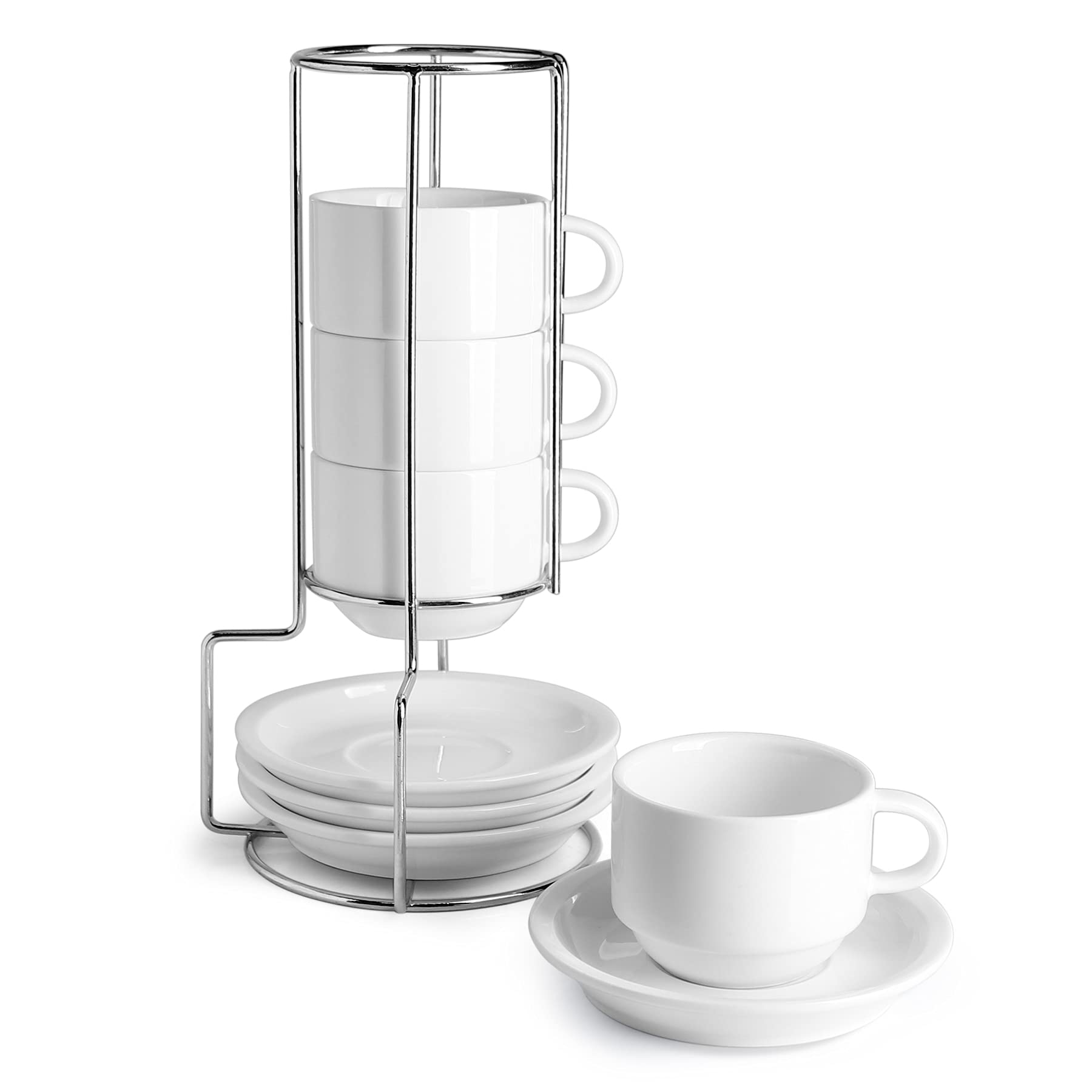 Sweese porcelain espresso cup with saucer and stand on kitchen counter for clutter-free coffee corners