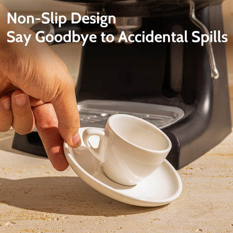 Sweese porcelain espresso cups close-up shows smooth glaze and sturdy build.