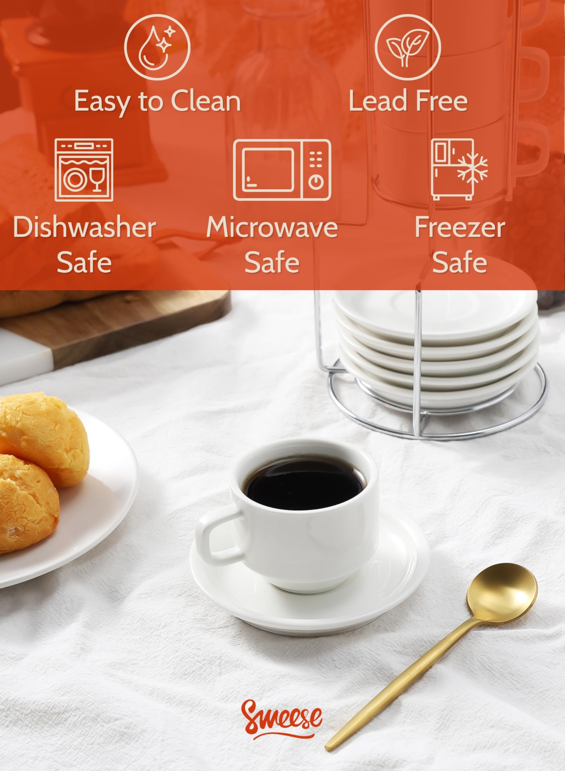 Sweese espresso cups with non-slip base preventing spills on any table