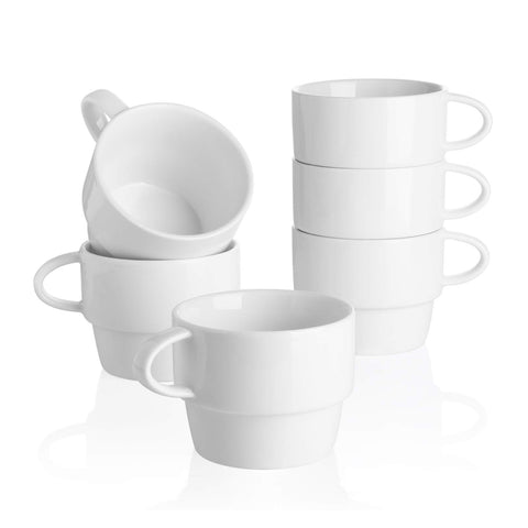 Sweese porcelain espresso cups stack neatly, saving kitchen space.
