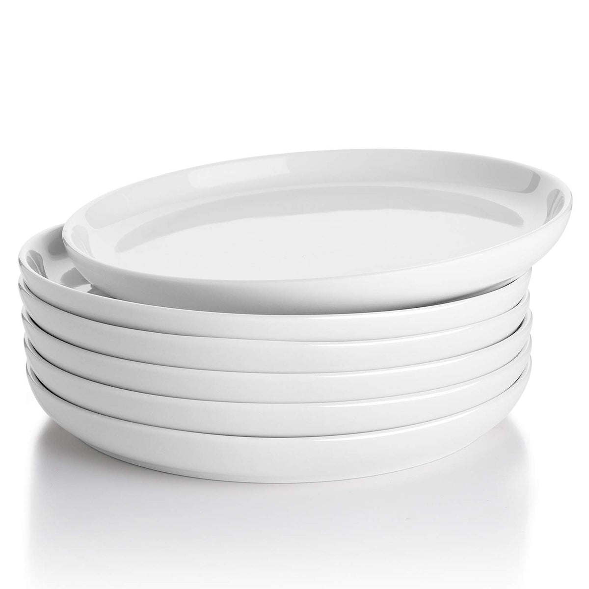 Sweese round dessert plate in white porcelain for elegant dessert presentation.