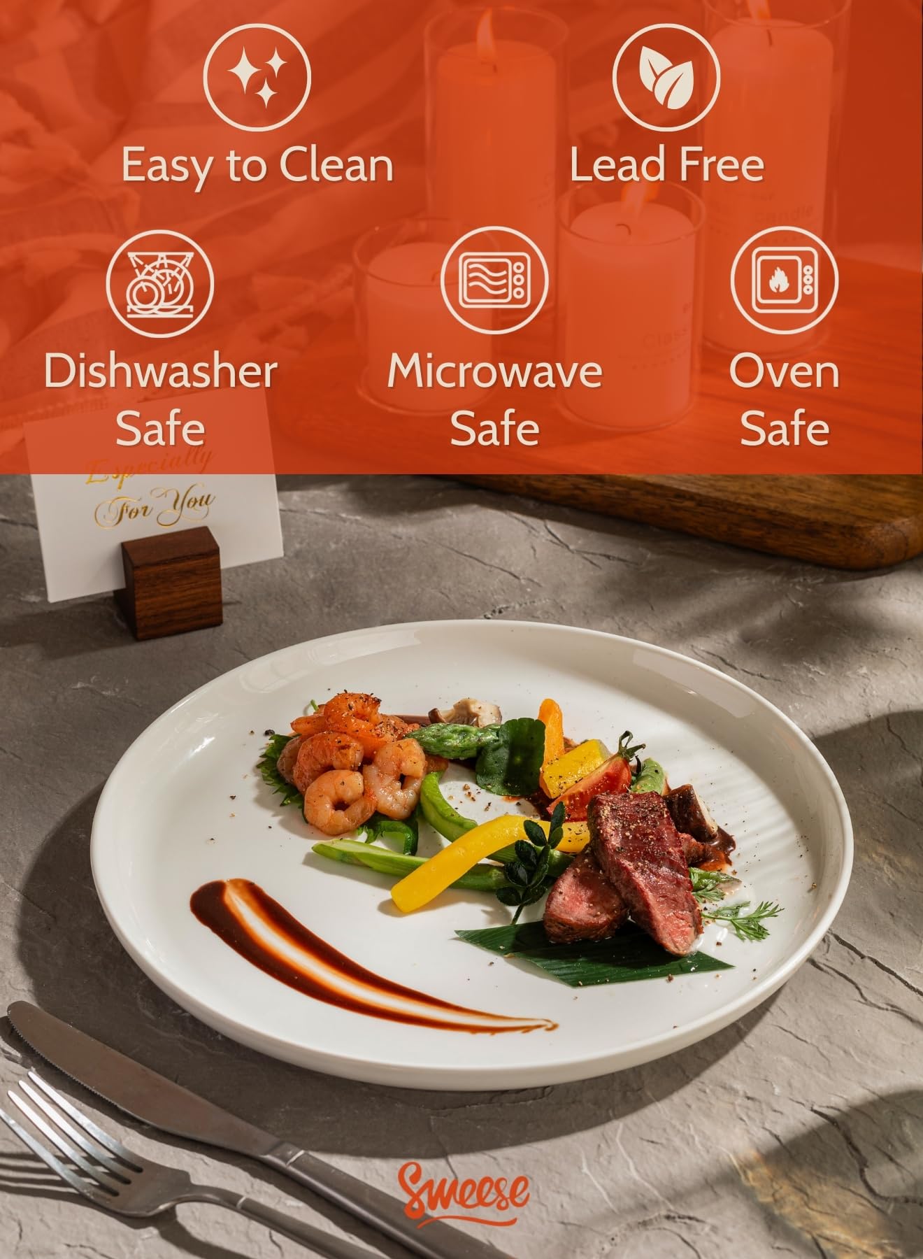Sweese round dinner plate on table setting enhances simple meals.