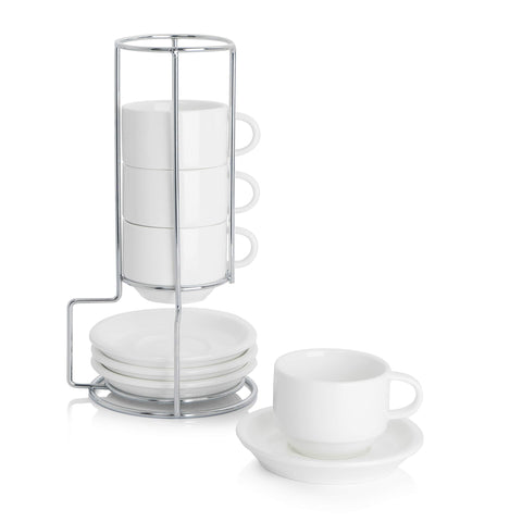 Sweese stackable espresso cups with saucers keep your coffee area tidy.