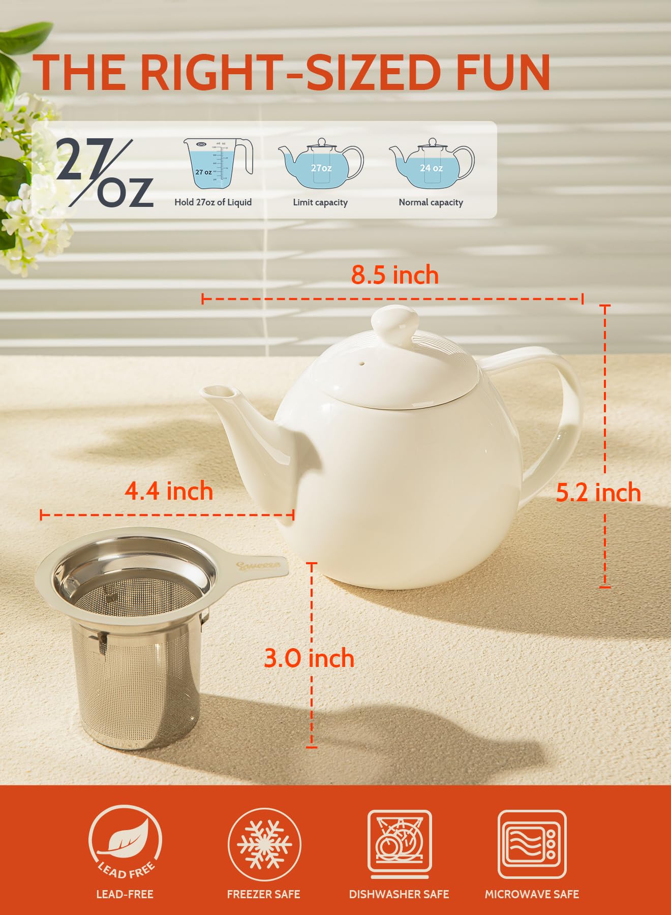 Sweese teapot non-drip pour spout for clean servings.