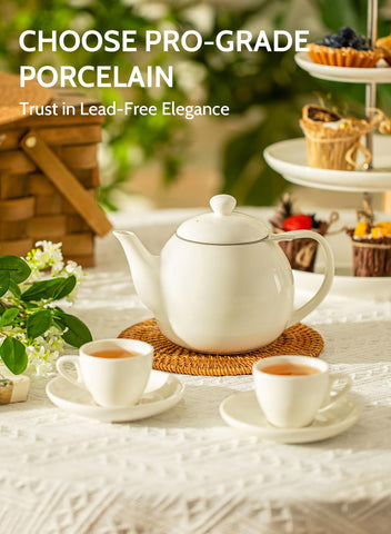 Sweese teapot with removable stainless steel infuser for easy steeping.