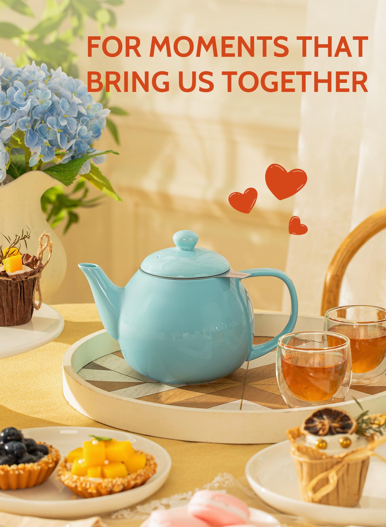 Sweese teapot 27-ounce capacity supports two mugs of tea.
