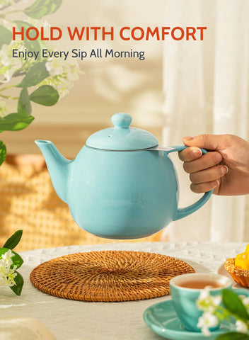 Sweese teapot ergonomic handle for comfortable, controlled pouring.