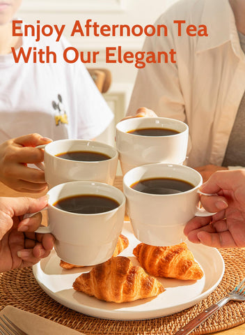 Sweese white finish cups enhance any table setting for coffee gatherings.