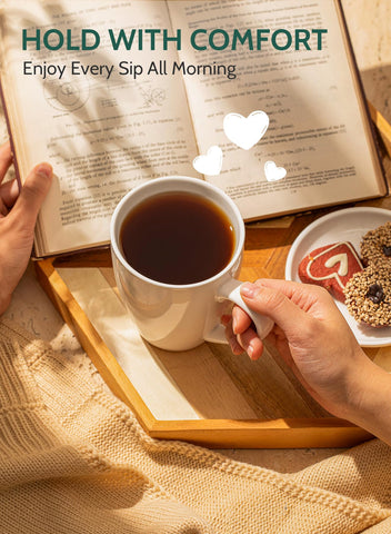 Sweese white porcelain mug featuring an ergonomic, comfortable grip.