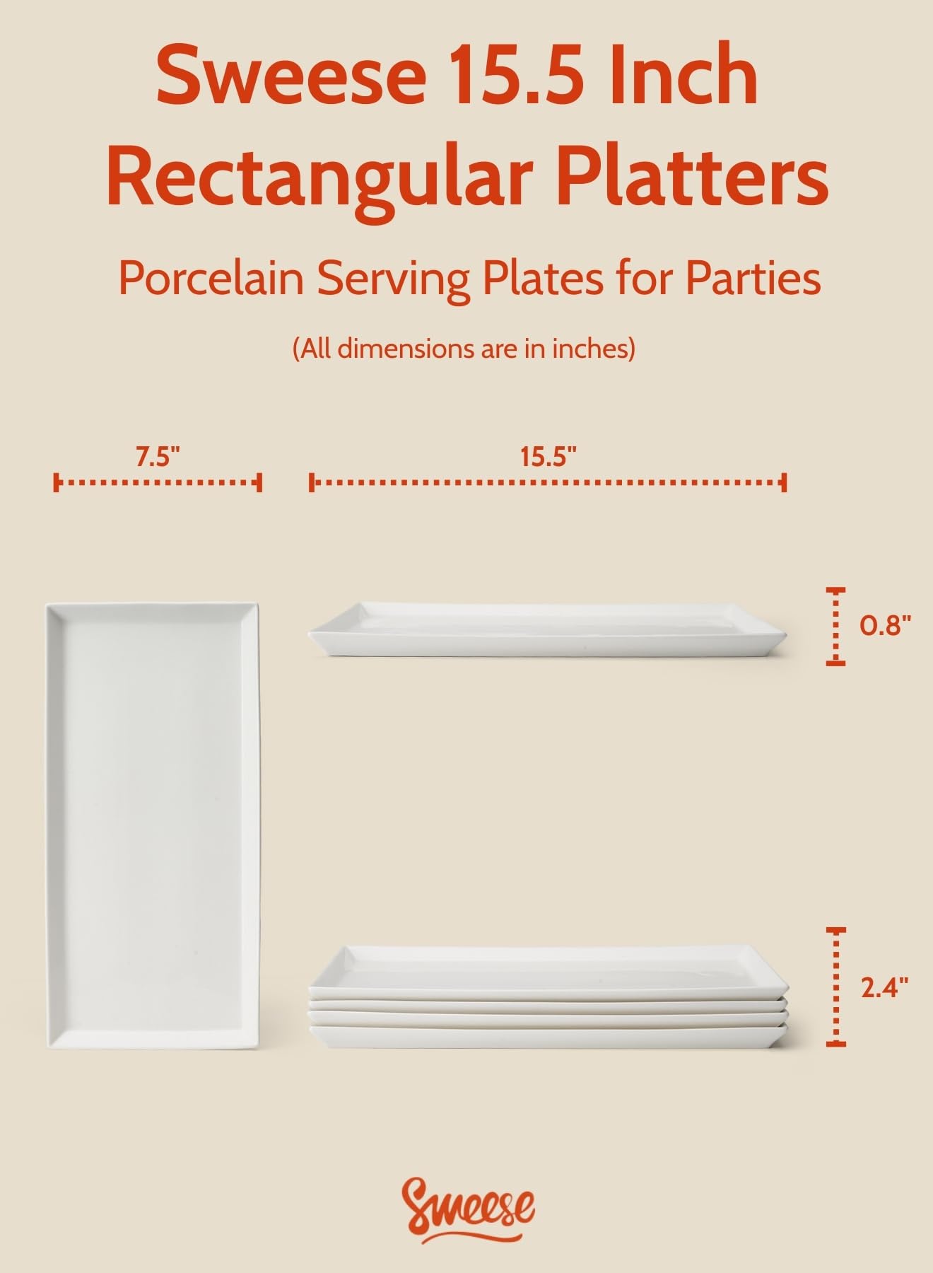 Sweese white serving platter rectangle ideal for cheeses and charcuterie.