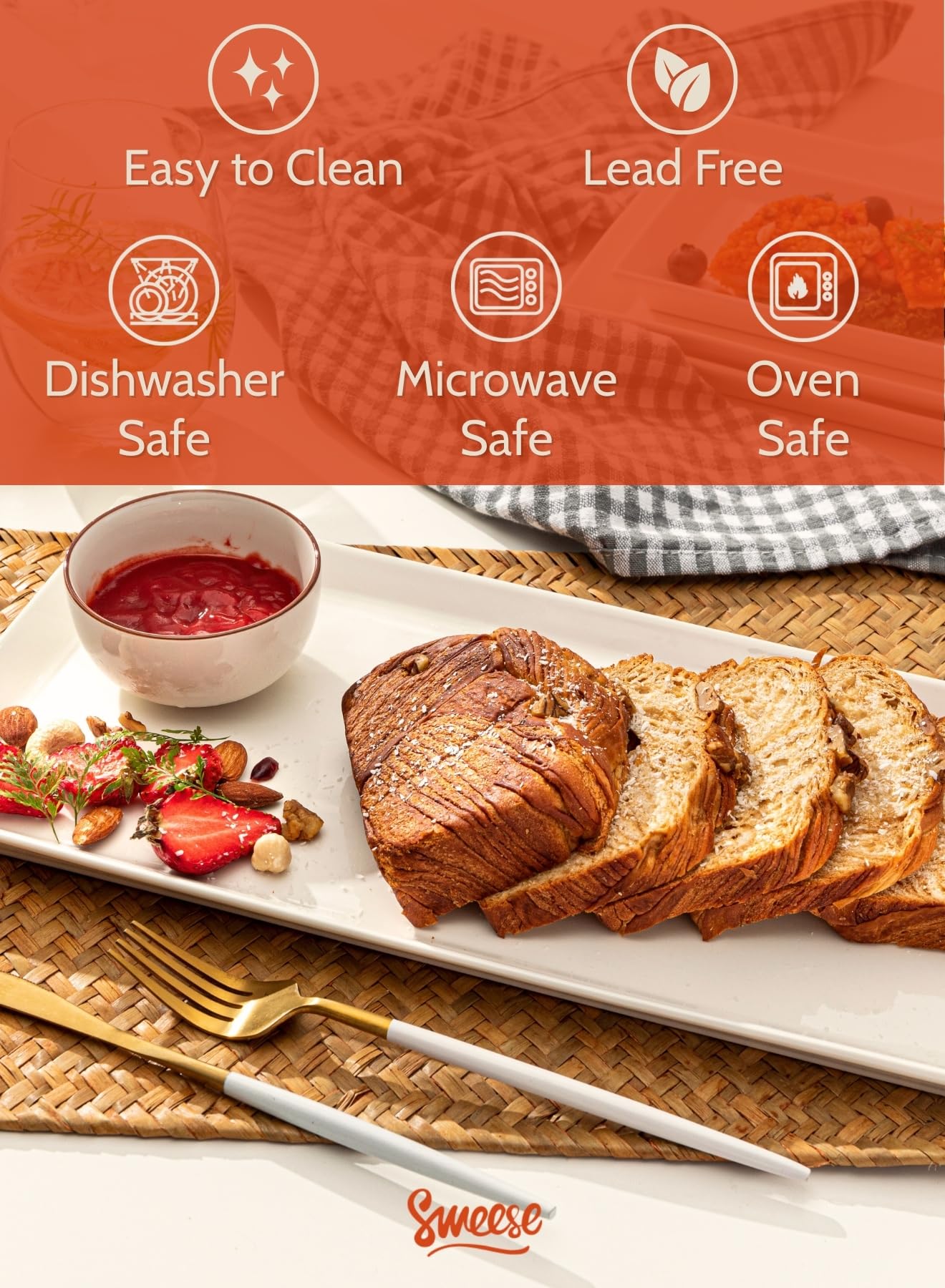 Sweese white serving platter rectangle perfect for desserts and pastries.