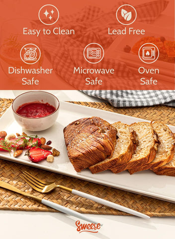 Sweese white serving platter rectangle perfect for desserts and pastries.