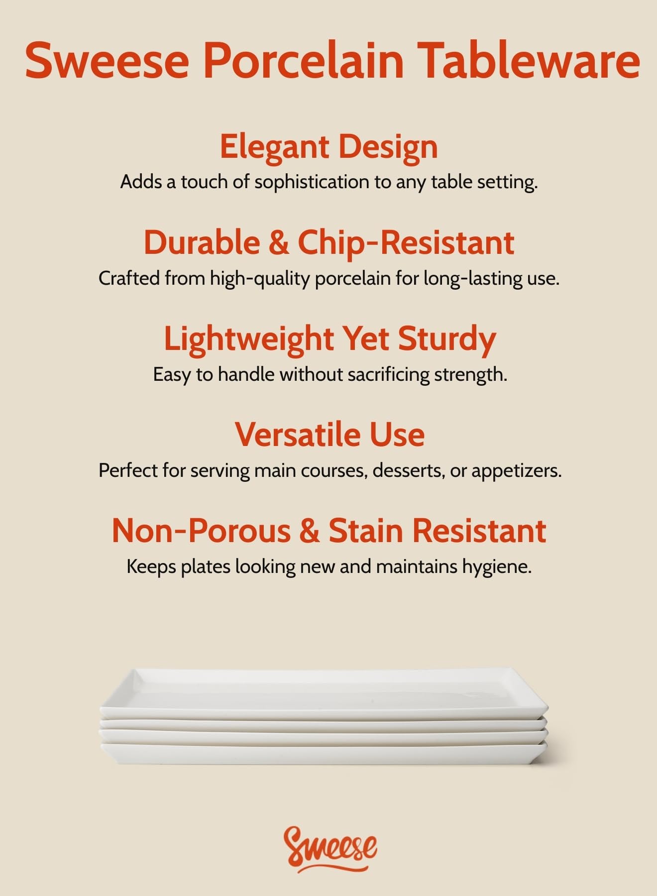 Sweese white serving platter rectangle ideal for catering and parties.