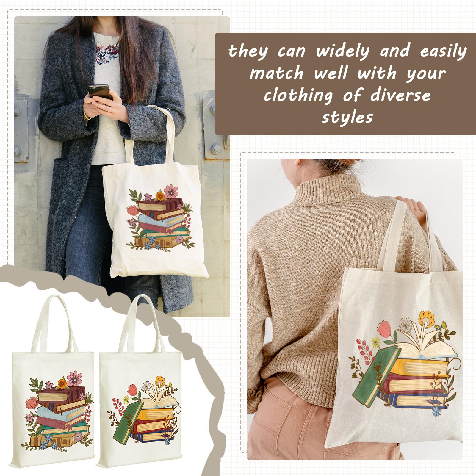 Sweetude book lovers tote design 4 is easy to clean and reusable for travel.