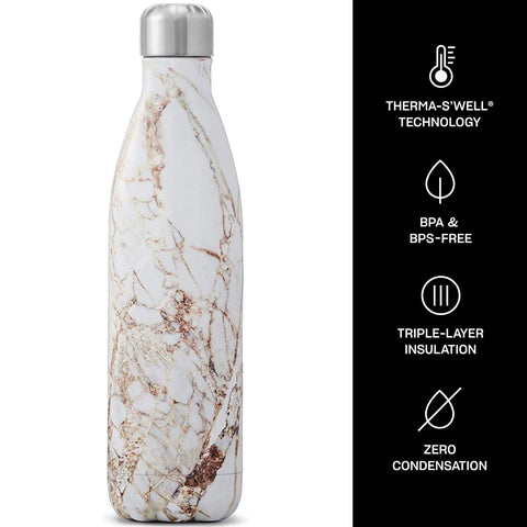 S'well Calacatta Gold 25oz bottle insulation detail highlights triple-layer protection