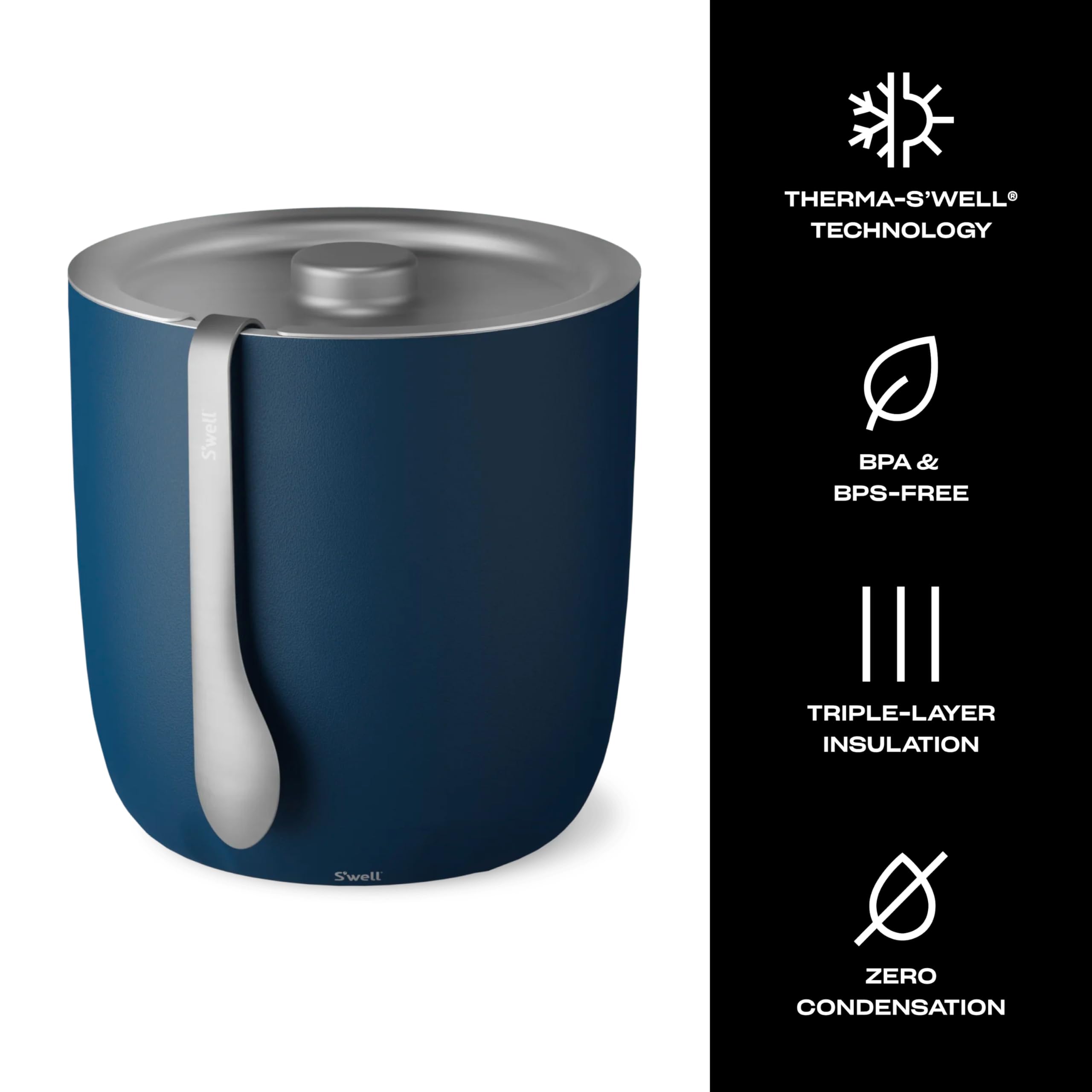 S'well Condensation-free exterior Azurite keeps surfaces dry.