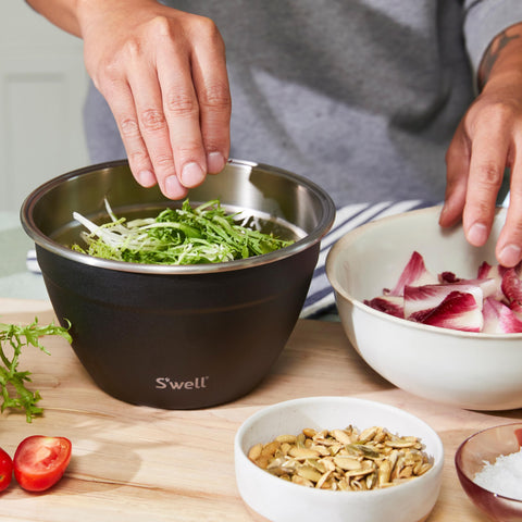 On-the-go meal prep with S'well salad bowl kit.
