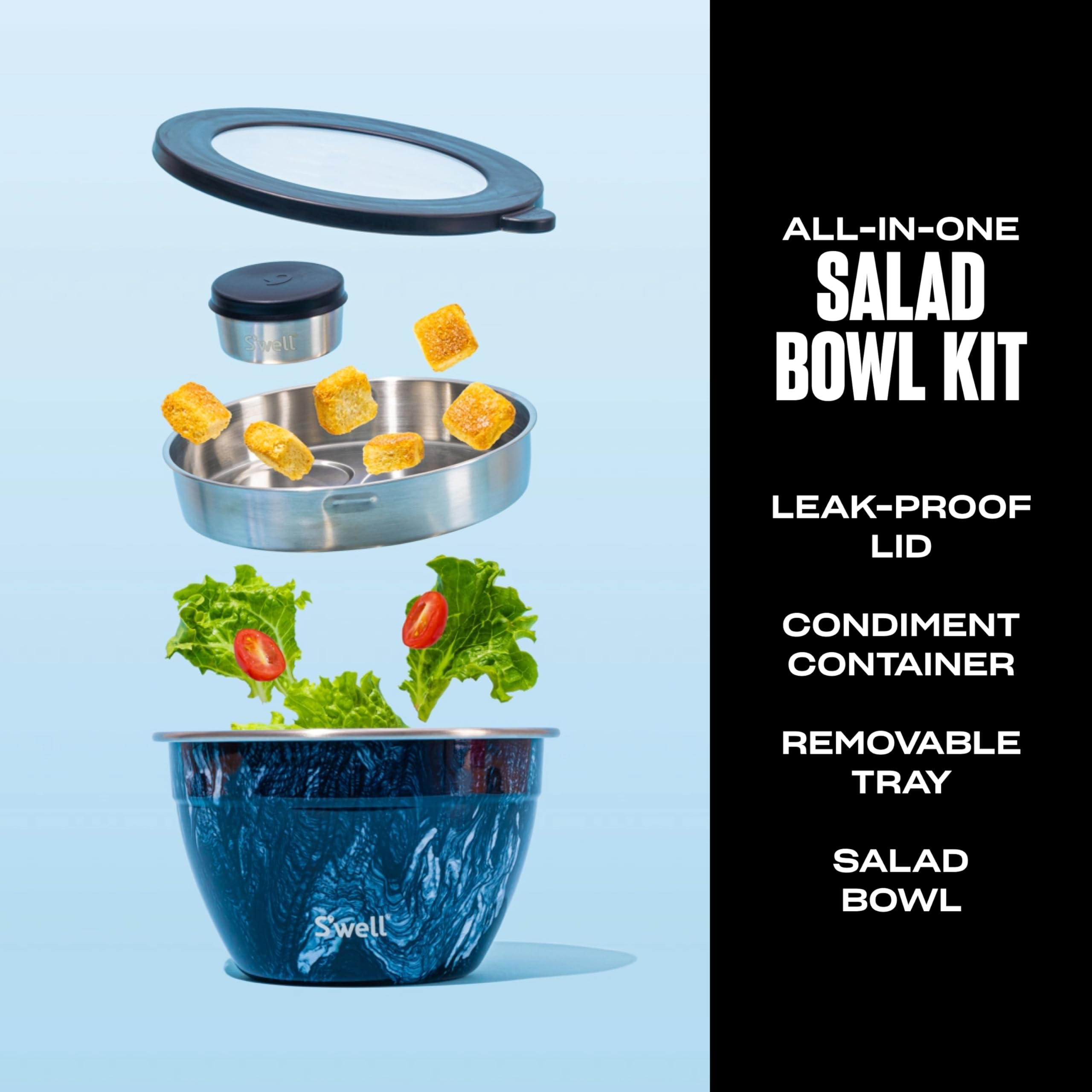 S’well removable tray helps organize toppings inside the bowl for organized meals.