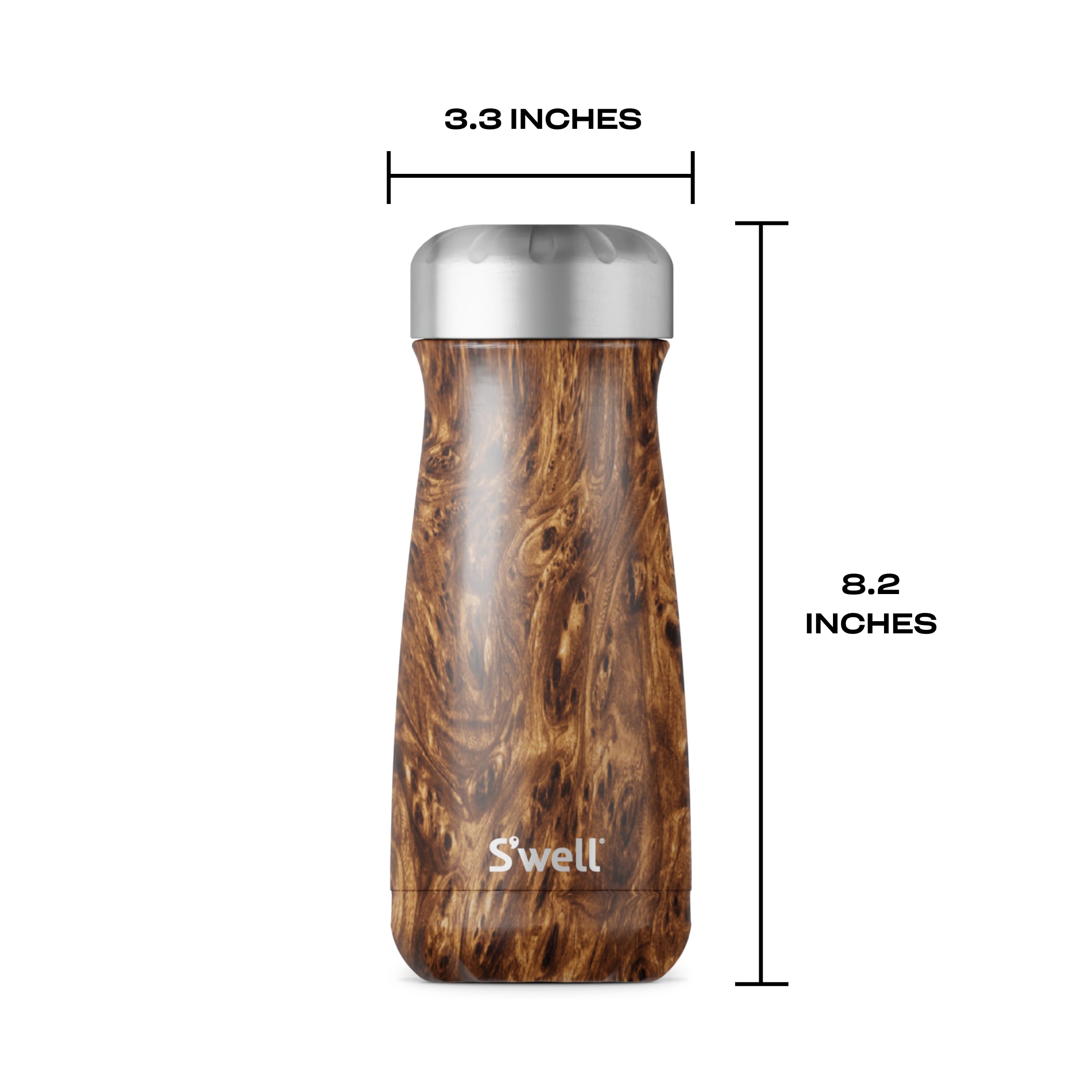 Swell Traveler Teakwood 16oz ergonomic grip ideal for commuting and travel
