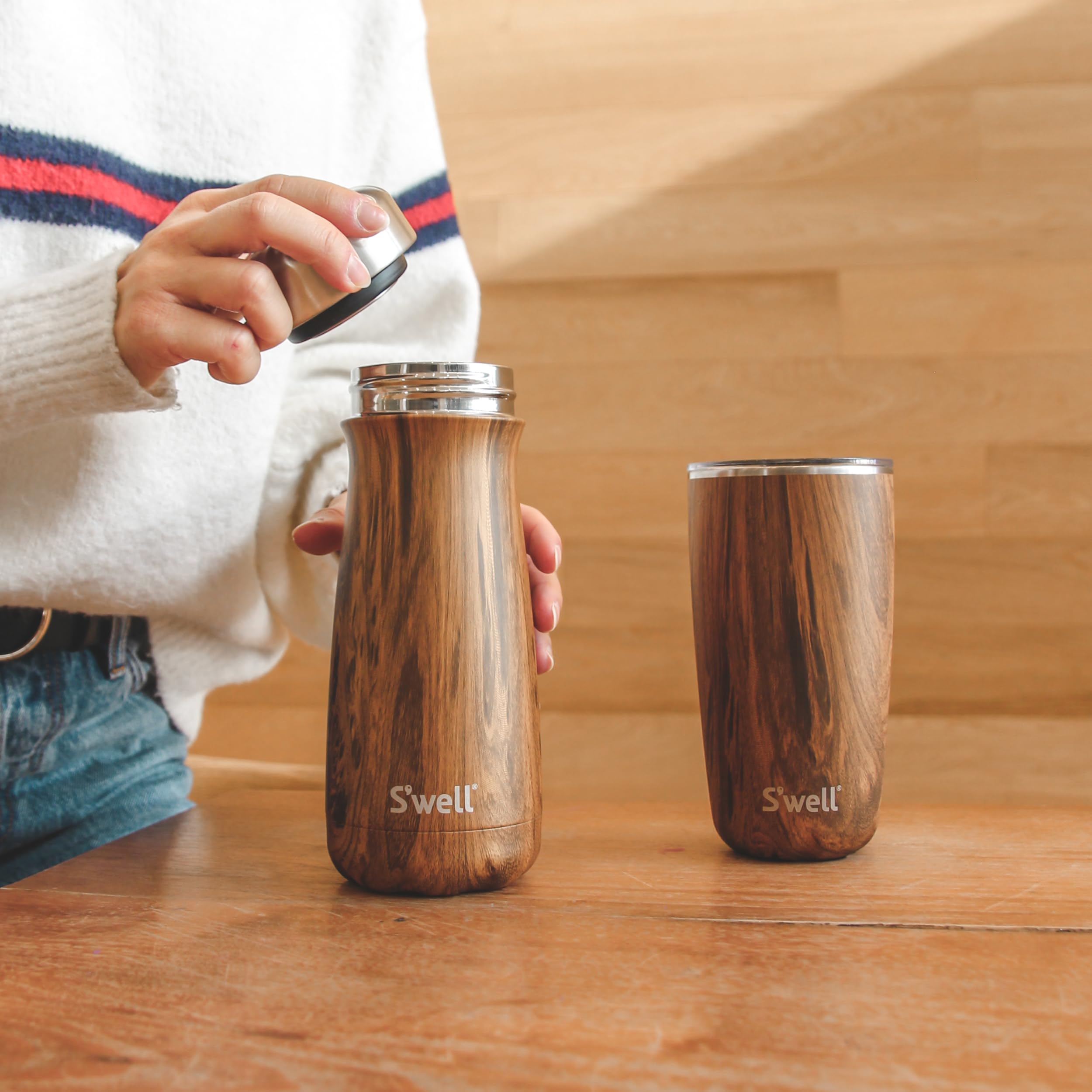 Swell Traveler Teakwood 16oz in bag with condensation-free exterior