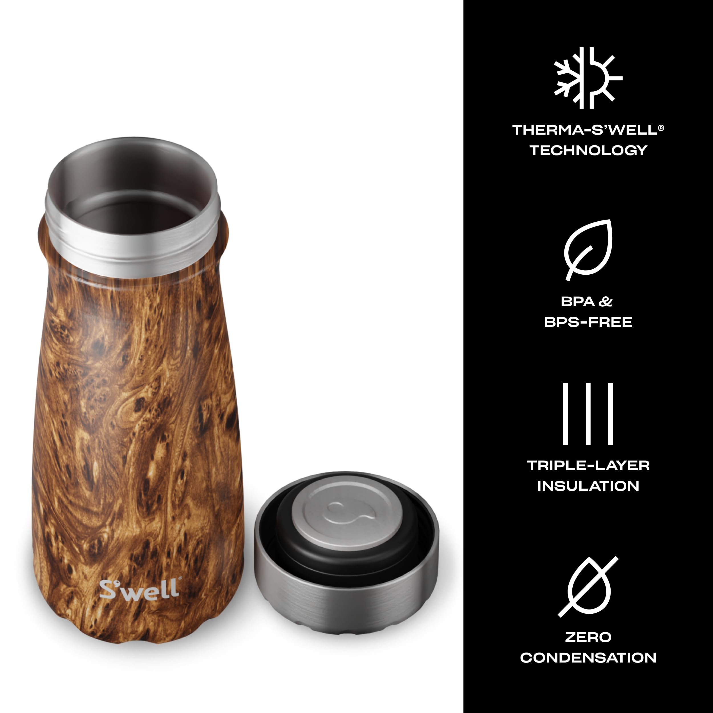 Swell Traveler Teakwood 16oz wide mouth for easy ice cubes and cleaning
