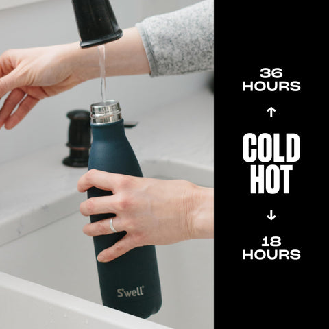 S'well Azurite bottle wide opening enabling quick refills and ice cubes