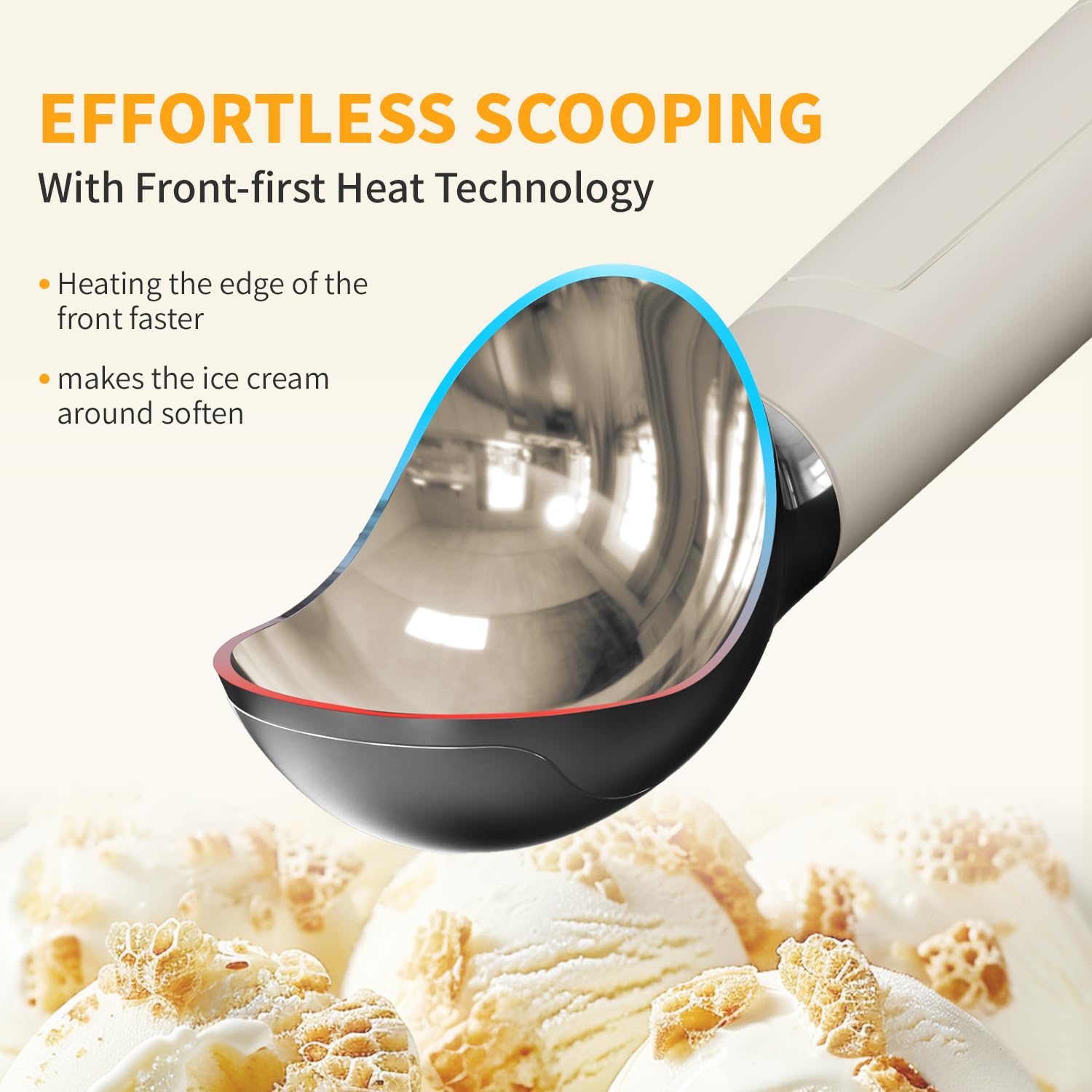 SWEYOUTH heated scoop showing grip sensor start for easy use.