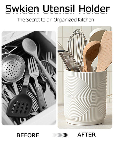 Swicken white utensil holder makes a thoughtful housewarming gift.