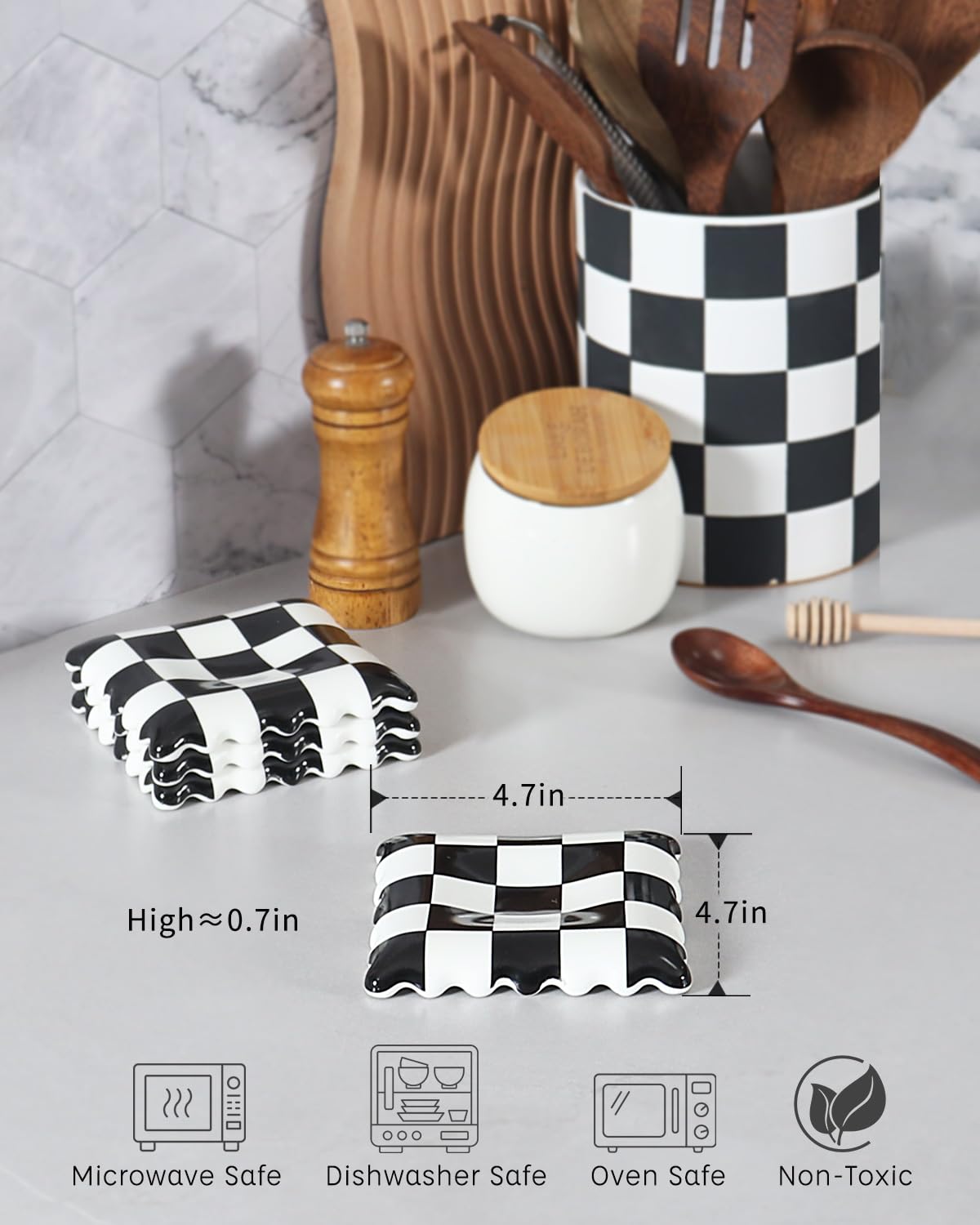 Swicken hand-carved biscuit pattern spoon rest, elegant kitchen decor.