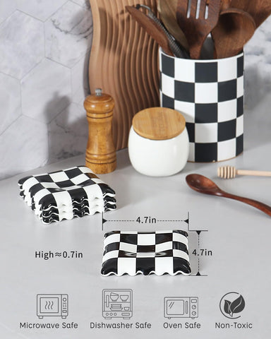 Swicken hand-carved biscuit pattern spoon rest, elegant kitchen decor.
