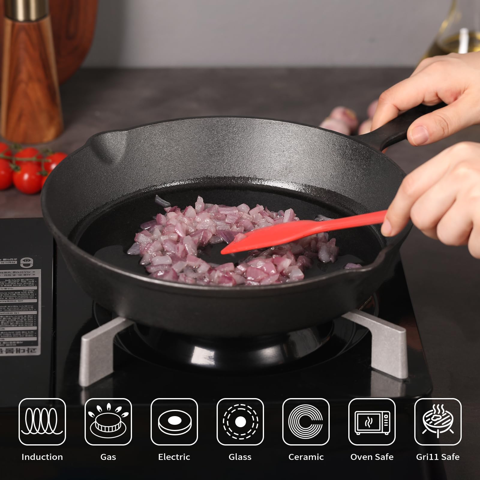Swiflon ergonomic handle and pour spouts enable easy serving.