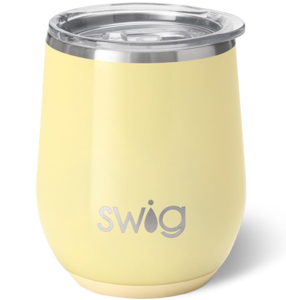 Swig Life 12oz wine tumbler with lid keeps beverages secure on the go.
