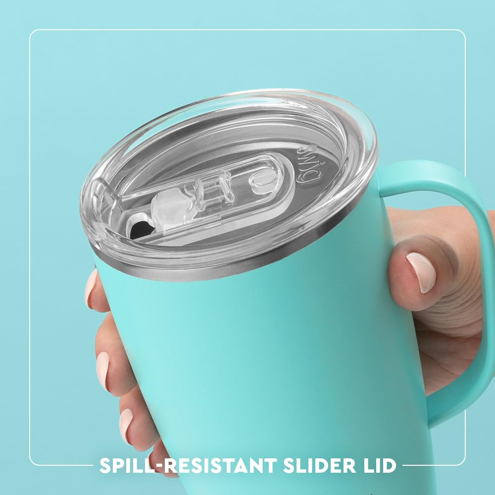 Swig Life mug with coaster base prevents slips and drips during travel