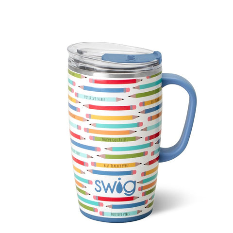 Swig Life 18oz travel mug with handle and lid, easy to carry on the go