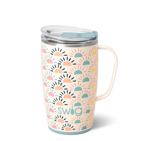 Swig Life 18oz travel mug with handle in Sun Chaser for easy on-the-go hydration.