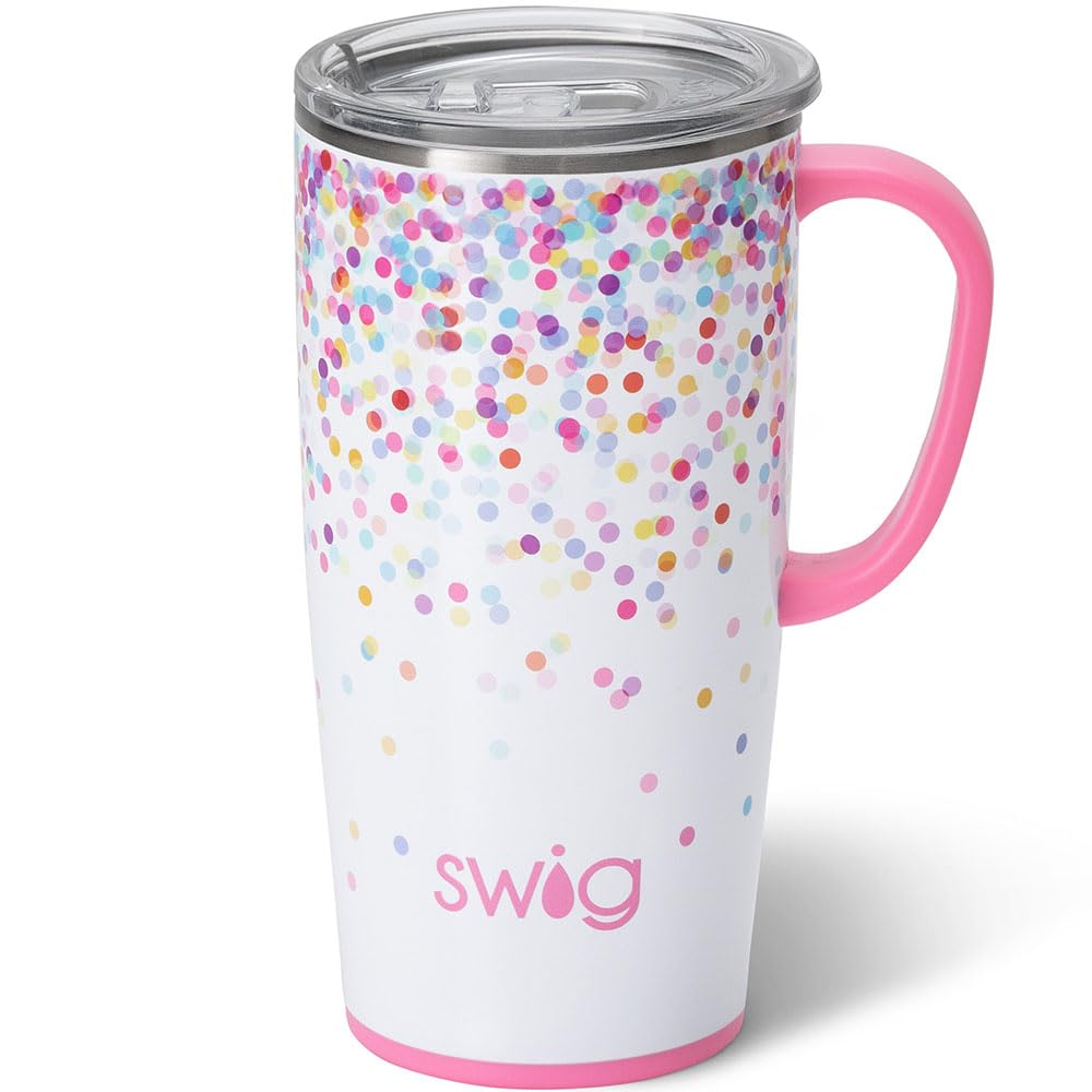 Swig Life 22oz travel mug with confetti handle and lid for easy on the go use